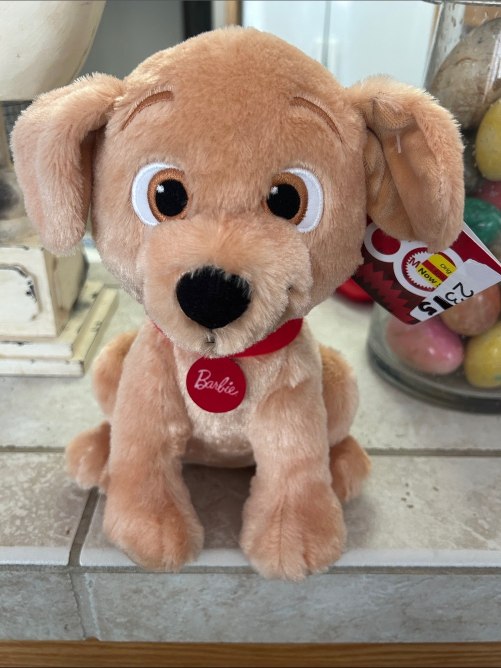 Barbie Plush Puppy Toy in Light Brown with Red Collar